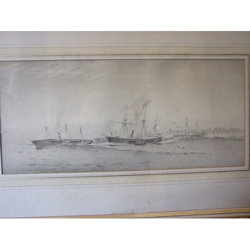 31 - 19th Century English School A STEAM AND SAIL GUNBOAT FLYING THE WHITE ENSIGN Unsigned watercolour, 2... 