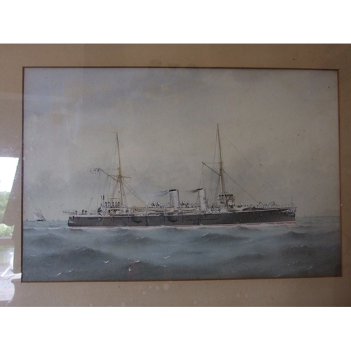 31 - 19th Century English School A STEAM AND SAIL GUNBOAT FLYING THE WHITE ENSIGN Unsigned watercolour, 2... 