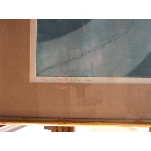 43 - John Brunsden (1933-2014), 'View from Pilsden Pen', coloured aquatint etching, 94/150, titled, signe... 