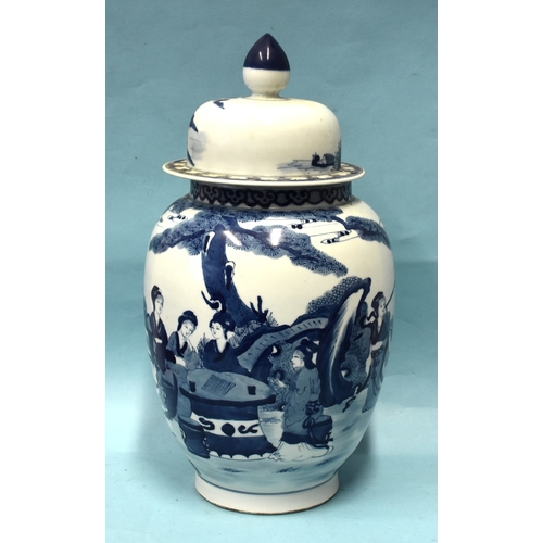 74 - A large Chinese baluster-shaped blue and white jar and lid, with six-character mark beneath.... 