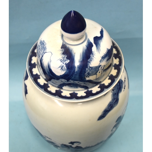 74 - A large Chinese baluster-shaped blue and white jar and lid, with six-character mark beneath.... 