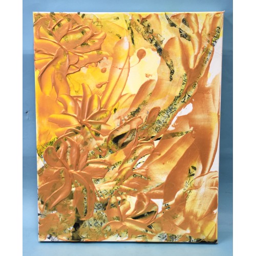 14 - Veronique Maria SUNFLOWERS Mixed media, collage and acrylic, 40.5 x 50cm, a series of three.... 