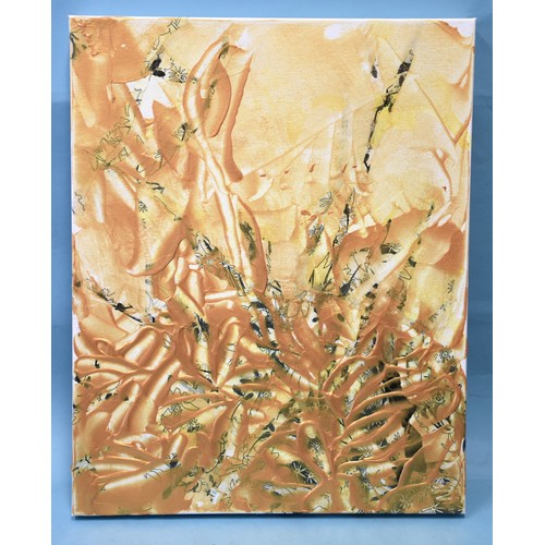 14 - Veronique Maria SUNFLOWERS Mixed media, collage and acrylic, 40.5 x 50cm, a series of three.... 