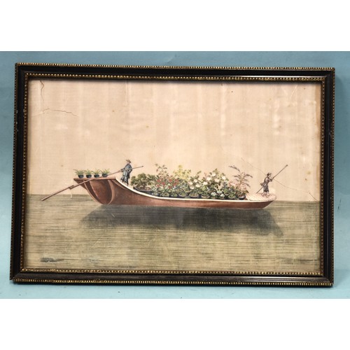 38 - A group of twelve Chinese rice paper watercolours depicting barges, sailing vessels and commercial v... 