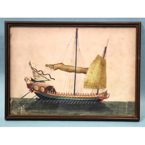 38 - A group of twelve Chinese rice paper watercolours depicting barges, sailing vessels and commercial v... 