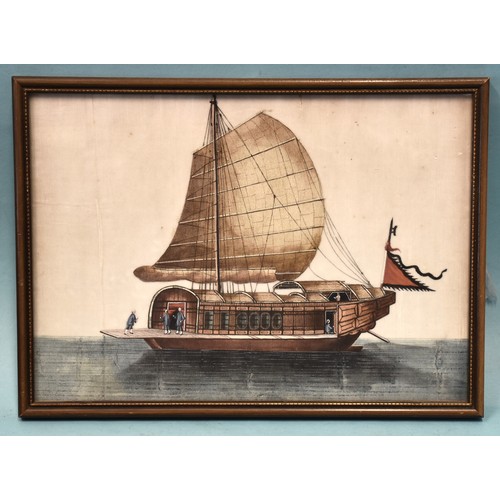 38 - A group of twelve Chinese rice paper watercolours depicting barges, sailing vessels and commercial v... 