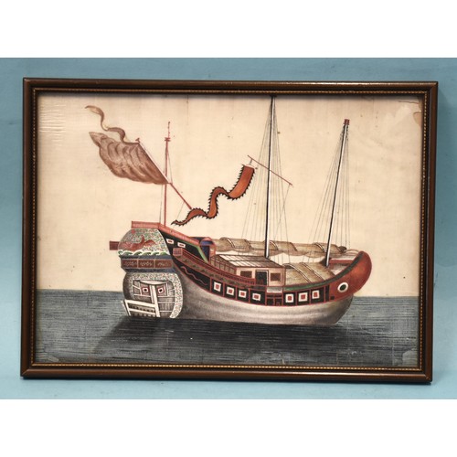 38 - A group of twelve Chinese rice paper watercolours depicting barges, sailing vessels and commercial v... 