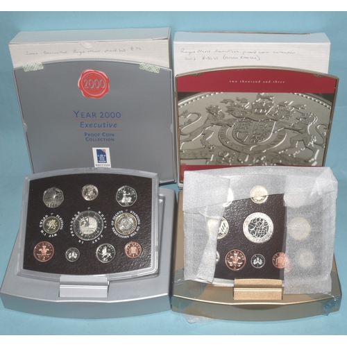 67 - Royal Mint, a collection of nine UK Executive Proof Sets: 2000 (case a/f), 2001/2/3/4/5/6 (x2)/2008,... 