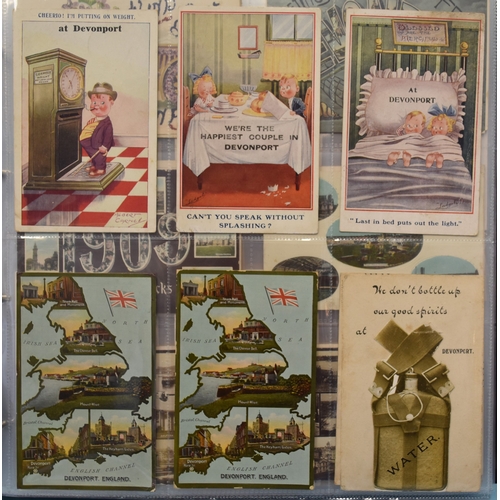 27 - An album of approximately 200 postcards, mainly Plymouth-related pull-outs, comic and greetings card... 