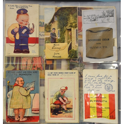 27 - An album of approximately 200 postcards, mainly Plymouth-related pull-outs, comic and greetings card... 