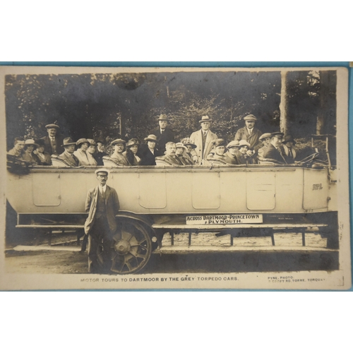 34 - A collection of 77 RP postcards and photos of Plymouth and Devon buses, trams, ambulance, charabancs... 