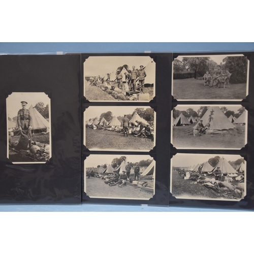 48 - Thirty-three black and white photographs (14 x 9cm), of army camp life c1930's, and one postcard.... 