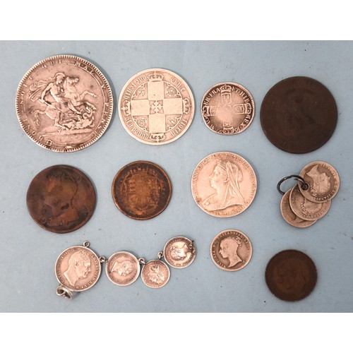 59 - George III (1760-1820), an 1819 crown, LIX, William III (1694--1702), a 1697 sixpence, Victoria (183... 