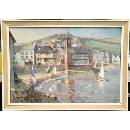 11 - Roy Stringfellow (1921-2008) KINGSAND SUMMER, THE CLOCK TOWER AND SEA FRONT, WITH FIGURES AND BOATS ... 
