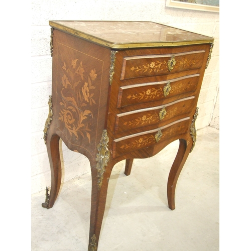 49 - A 19th century Continental chest of four small drawers, with marbled top, with overall metal mounts ... 