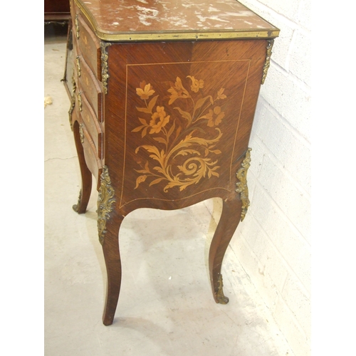 49 - A 19th century Continental chest of four small drawers, with marbled top, with overall metal mounts ... 