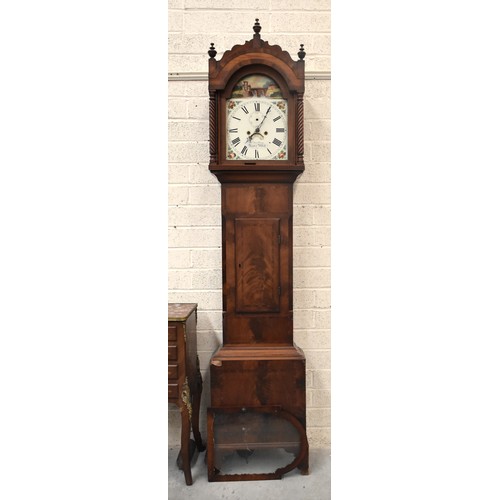 50 - A 19th century mahogany long-case clock, the arched painted 30cm dial with calendar aperture, signed... 