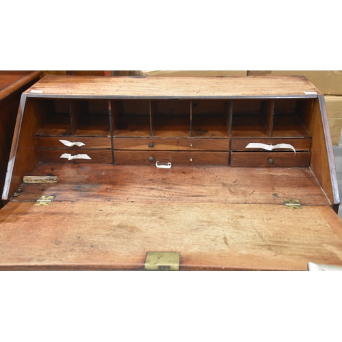2 - A Georgian mahogany fall-front bureau with fitted interior, above four graduated drawers, 101cm wide... 