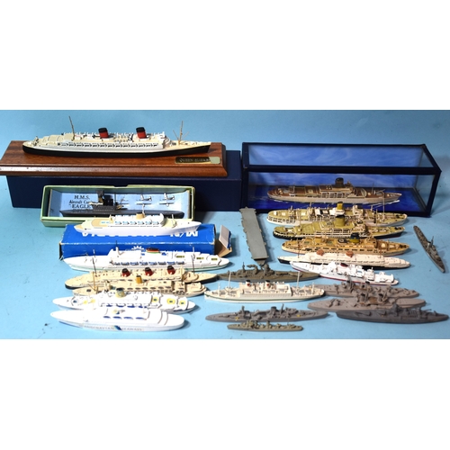 Three scratch-built waterline models of liners and one battleship ...