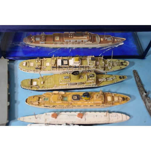 Three scratch-built waterline models of liners and one battleship ...