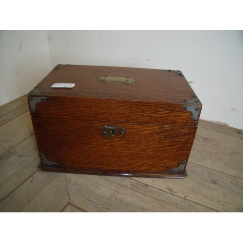 2 - Edwardian oak correspondence box with hinged top and fitted interior with metal mounts (A/F) (29cm x... 