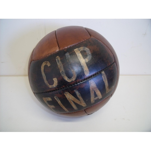 28 - Reproduction stitched leather football with painted detail of a cup final