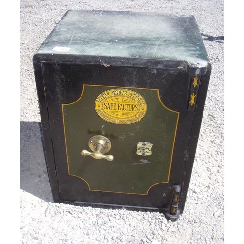 381 - Small Withy Groove Stores Manchester & Liverpool Victorian safe (36cm x 41cm x 51cm)