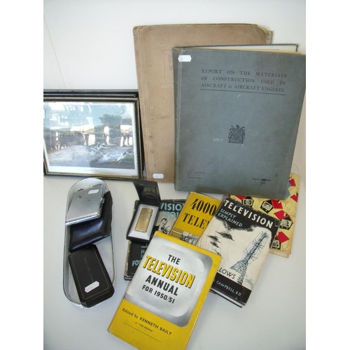 43 - Cased Panther Mimi lighter, another cased lighter and a selection of various books including televis... 