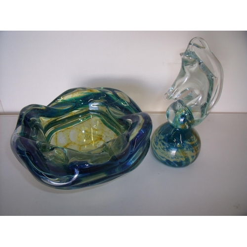 48 - A signed Mdina glass bowl and similar figure of a horses head (2)