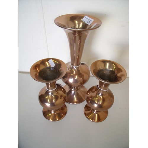 55 - Pair of copper style vases and another similar larger vase (3)