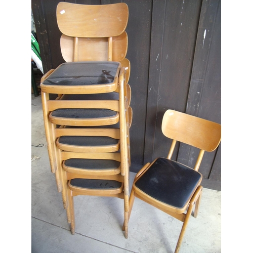 365 - Set of six lightwood retro style children's stacking chairs