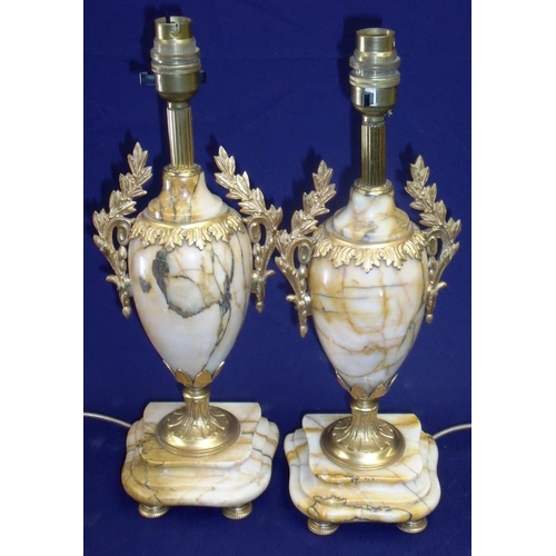 47 - Pair of early - mid 20th C marble and gilt metal urn shaped table lamps on stepped bases and raised ... 