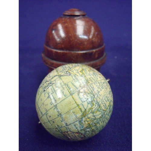 56 - Late 19th C pocket sized desk top terrestrial globe by Malby & Sons London 1877, set within turned o... 
