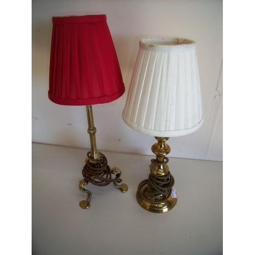 31 - Two brass table lamps with shades