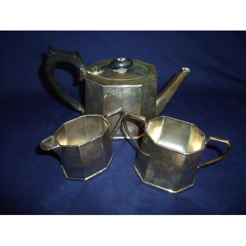 67 - Birmingham 1920 silver hallmarked Art Deco three piece silver tea service, with makers mark for RS