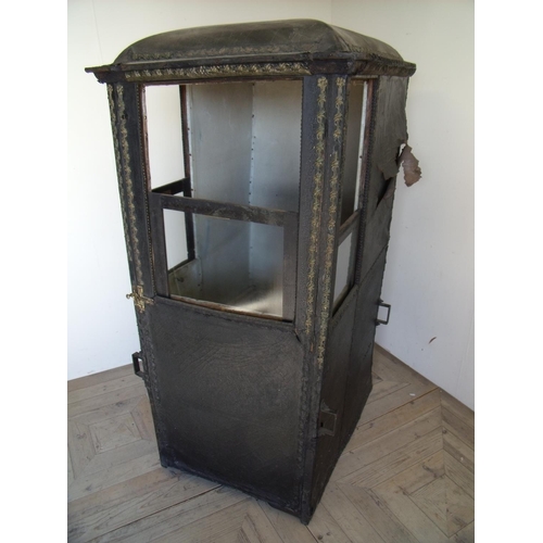 103 - 18th C sedan chair the leather body with two side sliding windows and front sliding windows (windows... 