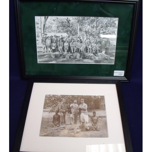 131 - Framed and mounted original early 20th C photograph of a Indian tiger & rhinoceros hunt and another ... 