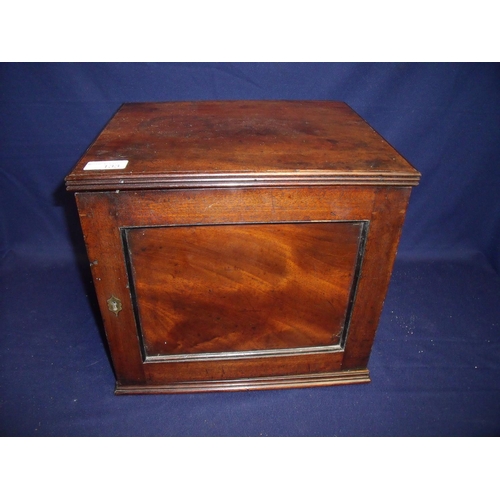 133 - 18th/19th C mahogany collectors cabinet enclosed by single panelled cupboard door, revealing a bank ... 