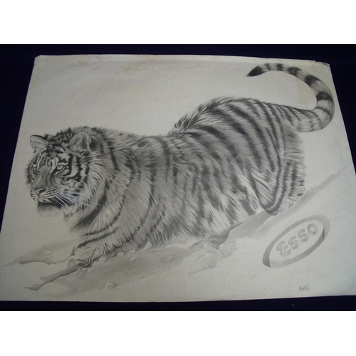 135 - Esso advertising pencil sketch poster of a tiger