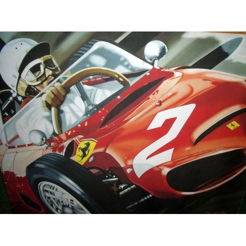 143 - Framed and mounted canvas classic Ferrari print of Phil Hill 'Shark Attack 1961 Ferrari F1' (121cm x... 