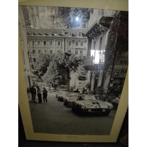 144 - Framed and mounted back & white photographic print 'Tour De France 1960 Mairesse-Ferrari 250GT Les E... 