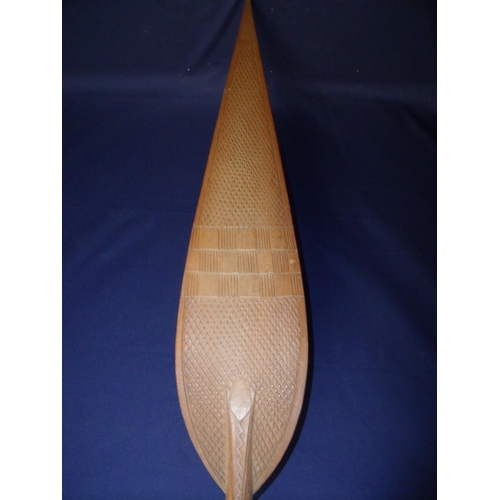 147 - Carved hardwood African style tribal paddle (overall length 161cm)