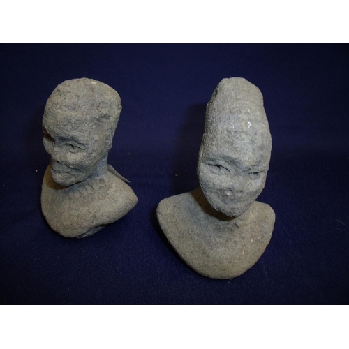 150 - Two early African mud figures, a male and female head & shoulder busts (approx. 10cm high)