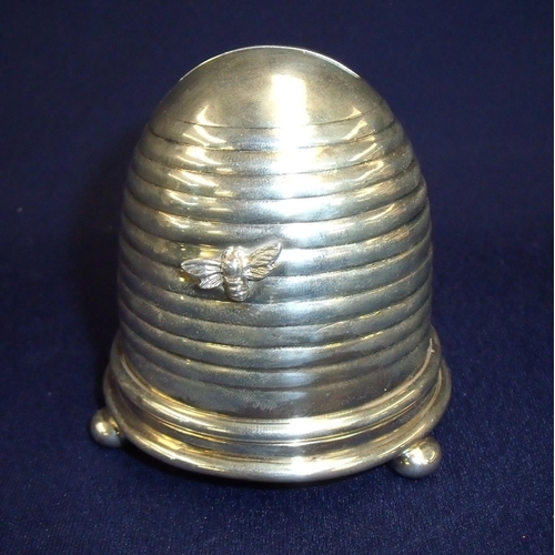 153 - Birmingham silver hallmarked moneybox in the form of a beehive with applied bee, makers mark for Dea... 