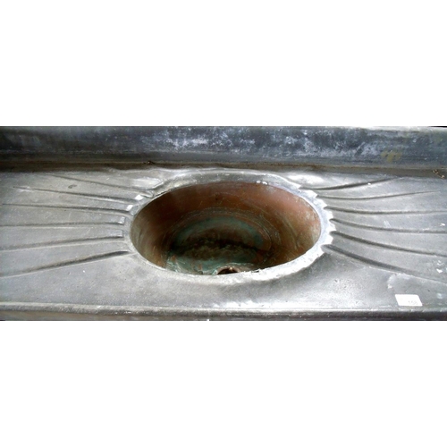 158 - Unusual rectangular sink unit with raised back and sides, copper bowl and lead lined drainer (122cm ... 