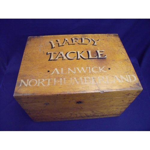 169 - Edwardian oak fishing tackle box with hinged rectangular top and part fitted interior, the top with ... 