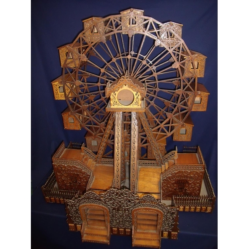 170 - Large and unique carved wood scale model of a Ferris wheel, inscribed 'Grande Roue Expoition 1900' w... 