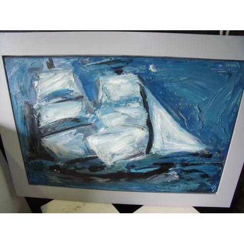 182 - Framed and mounted original George Hainsworth artwork on board 'Sailing Boat', the reverse signed an... 