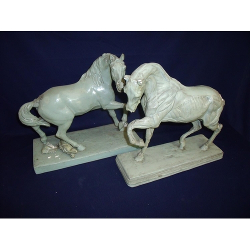 28 - Pair of unusual 19th/20th C plasterwork anatomy figures of horses (A/F), one in natural stated the o... 