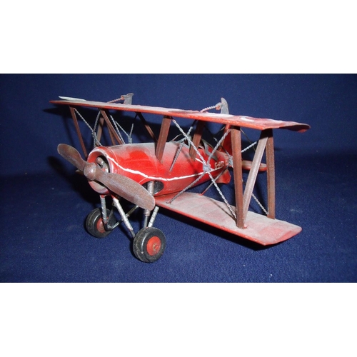 38 - Tin plate red painted Biplane (overall length 23cm)